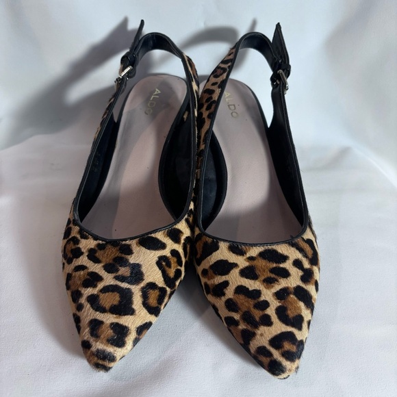 ALDO Sz 10 Slingback Animal Print Pony Hair Block Heel Pointy Toe Buckle Closure - Picture 2 of 9